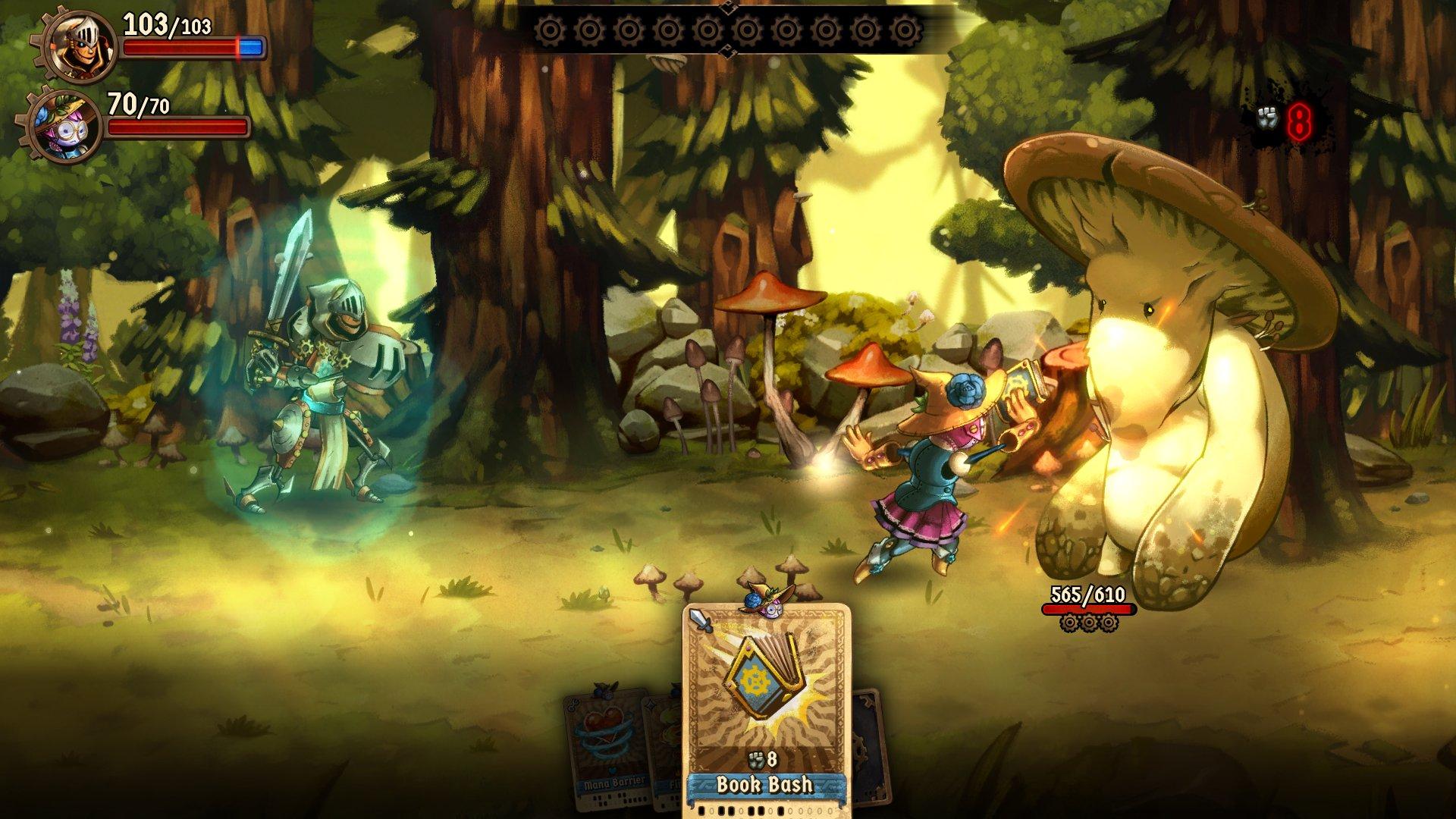 SteamWorld Quest The Hand of Gilgamech sở hữu những giai điệu nhẹ nhàng vang lên khi di chuyển qua các cánh đồng bát ngát